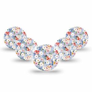 ExpressionMed Petal Breeze Freestyle Libre 3 and Libre 3 Plus, 5-Pack Tape and 5-Pack Sticker Baby blue spring Sensor Cover for CGM