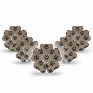 ExpressionMed Fuzzy Pawprints Freestyle Libre 3 and Libre 3 Plus Flower, 5-Pack Tape and 5-Pack Sticker Fluffy animal paws Waterproof Plaster for Continuous Glucose Monitor