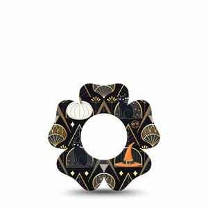 ExpressionMed Art Deco Halloween Freestyle Libre 2 and Libre 2 Plus Flower Shape Tape, Abbott Lingo, Single Tape Vintage Style Halloween, Plaster CGM Design