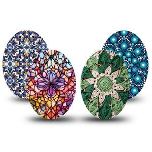 ExpressionMed Radiant Spectrum Medtronic Guardian Enlite Universal Oval, 4-Pack Tape Floral tiles Best Covers for CGM