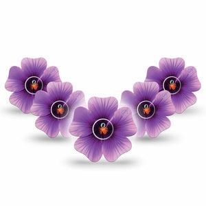 ExpressionMed Hibiscus Freestyle Libre 3 Flower Shape Tape 5-Pack Tape and 5-Pack Sticker Solo Hibiscus Flower, Overlay Tape CGM Design