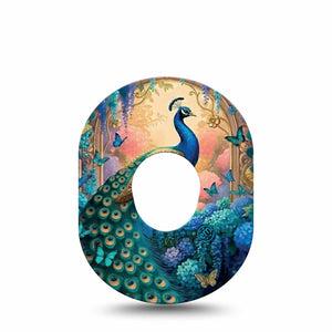 ExpressionMed Majestic Peacock Dexcom G7 and Dexcom Stelo Glucose Biosensor System, Single Tape tropical feather pattern Fixing Ring Patch for CGM
