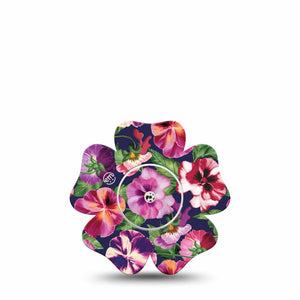 ExpressionMed Flower Girl Pansies Freestyle Libre 2 Flower Shape Tape, Abbott Lingo, Single Tape and Single Sticker Winter Floral Pansy, Patch CGM Design