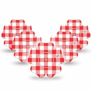 ExpressionMed Red Gingham Freestyle Libre, Libre 2 Plus, and Abbott Lingo Flower, 5-Pack Tape and 5-Pack Sticker Fourth of July inspired Waterproof Plaster for Continuous Glucose Monitor