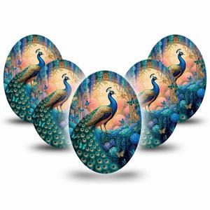 ExpressionMed Majestic Peacock Medtronic Guardian Enlite Universal Oval, 5-Pack jewel tone design Fixing Ring Tape for Continuous Glucose Monitor