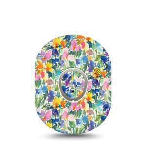 ExpressionMed Summer Fling Dexcom G7 Tape, Dexcom Stelo Glucose Biosensor System, Single Tape and Single Sticker Watercolor Petal Garden, Overlay Tape CGM Design