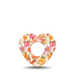 ExpressionMed Peach Dusk Infusion Set Heart Shape Tape, 5-Pack Tape Charming Pink Orange Flowers, Adhesive Tape Continuous Glucose Monitor Design