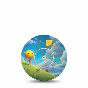 ExpressionMed Summer Kite Freestyle Libre and Libre 2 Plus Sticker and Tape, Abbott Lingo,  Sun Inspired Character, Adhesive Sticker and Tape Design Continuous Glucose Monitor Design