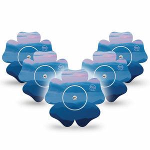 ExpressionMed Watercolor Skies Freestyle Libre 2 and Libre 2 Plus Flower Shape Tape, Abbott Lingo,  5-Pack Tape and 5-Pack Sticker Painted Horizon, Fixing Ring Tape CGM Design