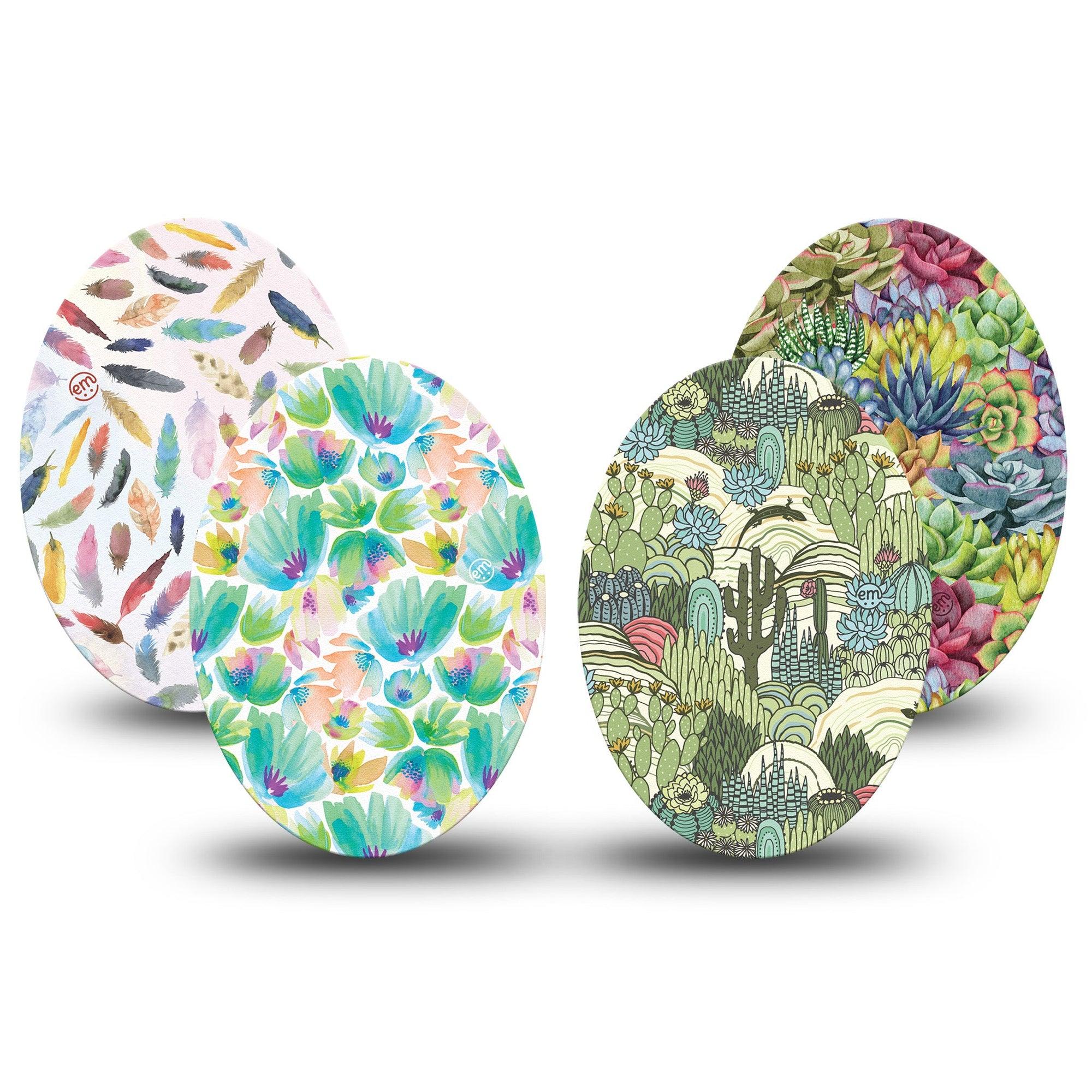 ExpressionMed Desert Succulent Variety Pack  Medtronic Guardian Enlite Universal Oval 4-Pack Tape Variety Prickly Green Cactus Plants, Plaster CGM Design