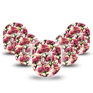 ExpressionMed Maroon Flowers Dexcom G7 Tape, Dexcom Stelo Glucose Biosensor System, 5-Pack Tape and 5-Pack Sticker Wine Red Gossamer Florals, Overlay Tape CGM Design