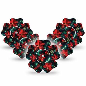 ExpressionMed Christmas Floral Freestyle Libre 2 and Libre 2 Plus Flower Shape Tape, Abbott Lingo, 5-Pack Tape and 5-Pack Sticker Christmas Wreath, Plaster CGM Design