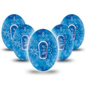 ExpressionMed Falling Snow Dexcom G6 Tape, 5-Pack Tape and 5-Pack Sticker Cold Snowfall, Plaster Continuous Glucose Monitor Design