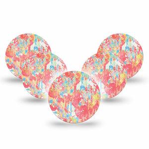 ExpressionMed Faded Summer Freestyle Libre 3 and Libre 3 Plus Overpatch 5-Pack Tape Washed-Out Inspired Coral Blue Art, Adhesive Patch CGM Design