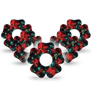 ExpressionMed Christmas Floral Infusion Set Flower Shape Tape, 10-Pack Tape Poinsettia Florals, Plaster Continuous Glucose Monitor Design