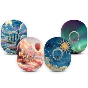 ExpressionMed Wanderer's Reverie Variety Pack Dexcom G7 and Dexcom Stelo Glucose Biosensor System, tape and sticker  Scenic skies Decorative Decal for CGM