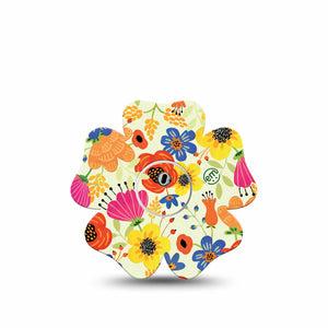 ExpressionMed Botanical Garden Freestyle Libre 3 Flower Shape Tape Single Tape and Single Sticker Red Yellow Flowers Adhesive Tape CGM Design