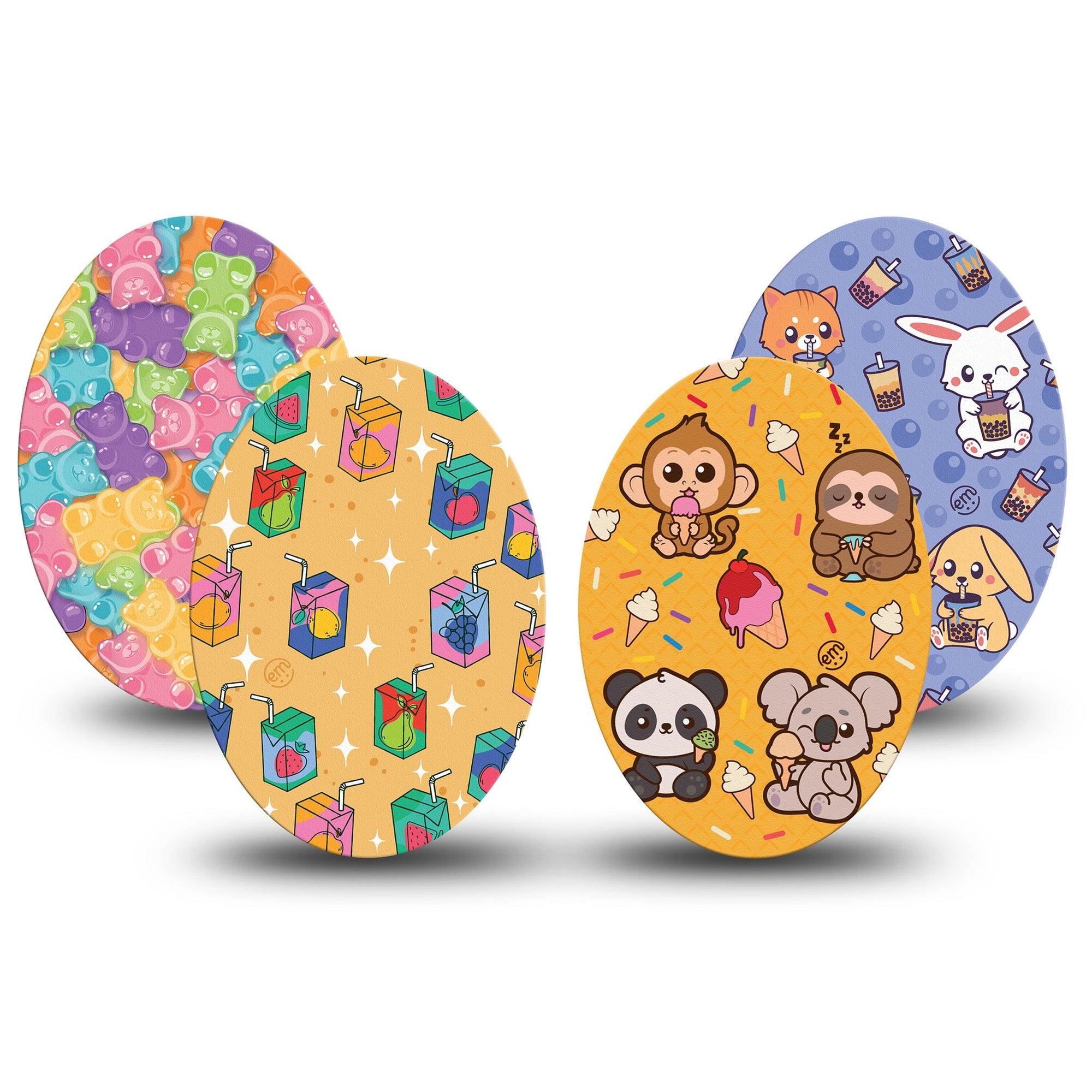 ExpressionMed Sugar Rush Variety Pack Medtronic Guardian Enlite Universal Oval, 4-Pack Tape Variety Summery Sweets, Plaster CGM Design