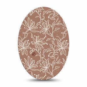 ExpressionMed Mocha Mousse Lace Medtronic Guardian Enlite Universal Oval, Single Tape Sunflower Mocha Florals, Plaster CGM Design
