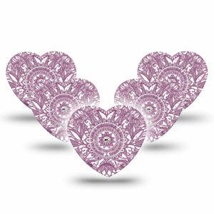 ExpressionMed Burgundy Floral Freestyle Libre 2 and Libre 2 Plus Heart Shape Tape, Abbott Lingo,  5-Pack Tape & 5-Pack Sticker Dark Florals, Adhesive Patch CGM Design