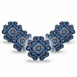 ExpressionMed Indigo Loomwork Freestyle Libre 3 and Libre 3 Plus Flower, 5-Pack Tape and 5-Pack Sticker Rugged geometric design Waterproof Plaster for Continuous Glucose Monitor