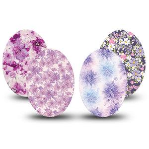 ExpressionMed Violet Garden Medtronic Guardian Enlite Universal Oval, 4-Pack Tape Assortment of purple flowers Best Covers for CGM