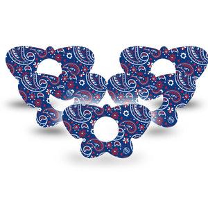 ExpressionMed Independence Paisley Infusion Set Butterfly Shape Tape 10-Pack Tape Blue Red White Paisley Print, Plaster Continuous Glucose Monitor Design