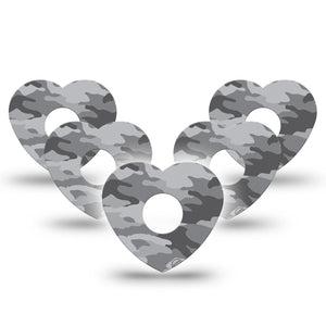 ExpressionMed Gray Camo Freestyle Libre 3 Heart Shape Tape 5-Pack Camo Print Patch CGM Design