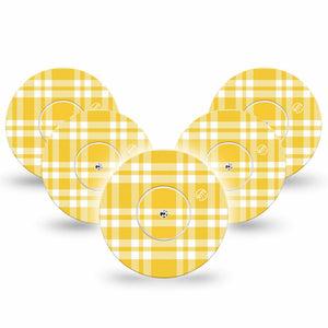 ExpressionMed yellow gingham Freestyle Libre, Libre 2 Plus, and Abbott Lingo, 5-Pack Tape and 5-Pack Sticker Yellow white checkered Accessories for Continuous Glucose Monitor