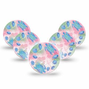 ExpressionMed Turtley One-derful Freestyle Libre 3 and Libre 3 Plus OverPatch, 5-Pack Girly beachy motifs Plaster for Continuous Glucose Monitor