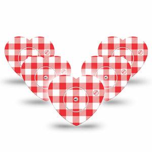 ExpressionMed Red Gingham Freestyle Libre, Libre 2 Plus, and Abbott Lingo Heart, 5-Pack Tape and 5-Pack Sticker Red plaid Plaster for Continuous Glucose Monitor