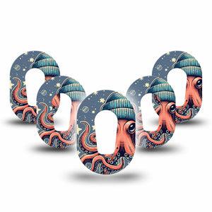 ExpressionMed Hipster Octopus Dexcom G6 Mini Tape 5-Pack Beanie Wearing Octopus Adhesive Tape CGM Design