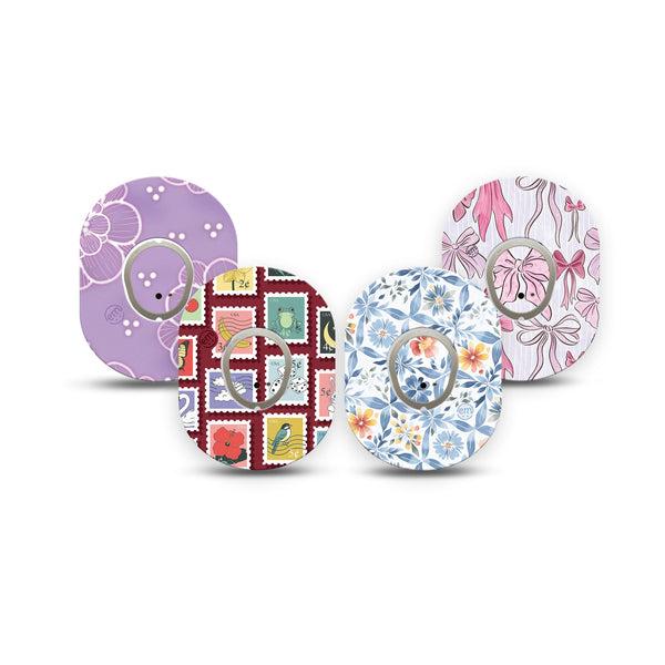 ExpressionMed Darling Details Dexcom G7 and Dexcom Stelo Glucose Biosensor System Mini, 4-Pack Tape and 4-Pack Sticker, Delicate prints Adhesive Tape for CGM