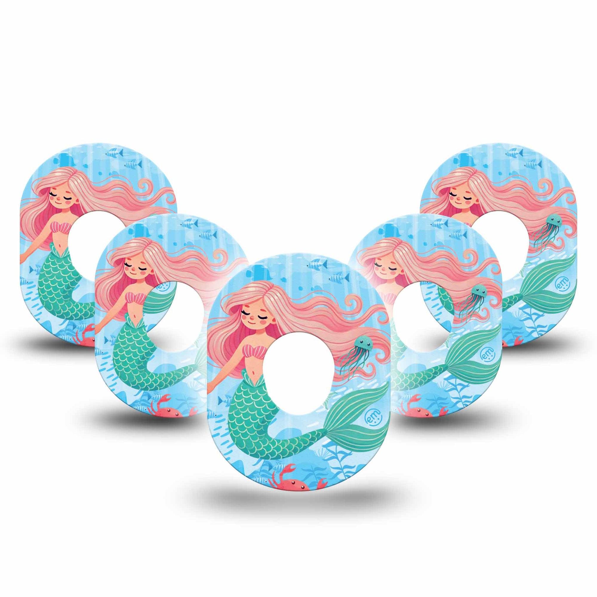 ExpressionMed Mermaid Dexcom G7 Tape, Dexcom Stelo Glucose Biosensor System, 5-Pack Tape Water Mythical Creatures, Overlay Tape CGM Design