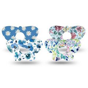 ExpressionMed Sky Blue Garden Variety Pack Freestyle Libre 3 Butterfly Shape Tape 4-Pack Variety Various Blue Flowers Overlay Patch CGM Design