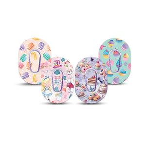 ExpressionMed Mad Hatter's Delight Variety Pack Dexcom G6 Mini Tape 4-Pack Tape and 4-Pack Sticker Variety Tea Party Food Inspired, Adhesive Tape CGM Design