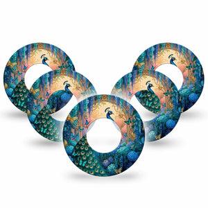 ExpressionMed Majestic Peacock Freestyle Libre, Libre 2 Plus, and Abbott Lingo, 5-Pack tropical feather pattern Decorative Patch for Continuous Glucose Monitor