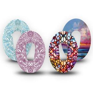 ExpressionMed Sunset Blossom Variety Pack Dexcom G6 Tape 4-Pack Tape Variety Purple Blue Orange Colors, Plaster Continuous Glucose Monitor Design