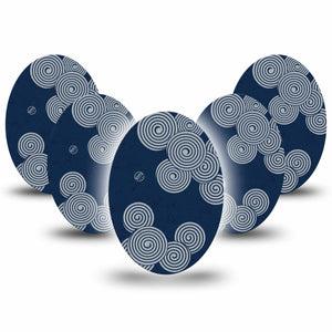 ExpressionMed Blue Swirls Medtronic Guardian Enlite Universal Oval, 5-Pack Tape Navy Blue White Swirls, Plaster CGM Design