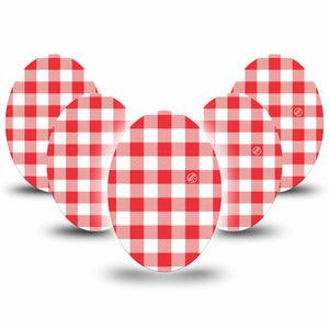 ExpressionMed Red Gingham Medtronic Guardian Enlite Universal Oval, 5-Pack Red checker print Fixing Ring Tape for Continuous Glucose Monitor