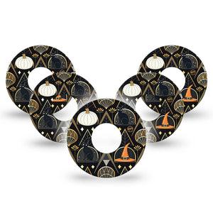 ExpressionMed Art Deco Halloween Infusion Set Tape, 10-Pack Tape Vintage Luxurious Inspired Halloween, Overlay Patch Continuous Glucose Monitor Design