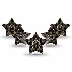 ExpressionMed Midnight Deco Freestyle Libre 3 and Libre 3 Plus Star, 5-Pack Tape and 5-Pack Sticker 1920 art style Fixing Ring Patch for Continuous Glucose Monitor