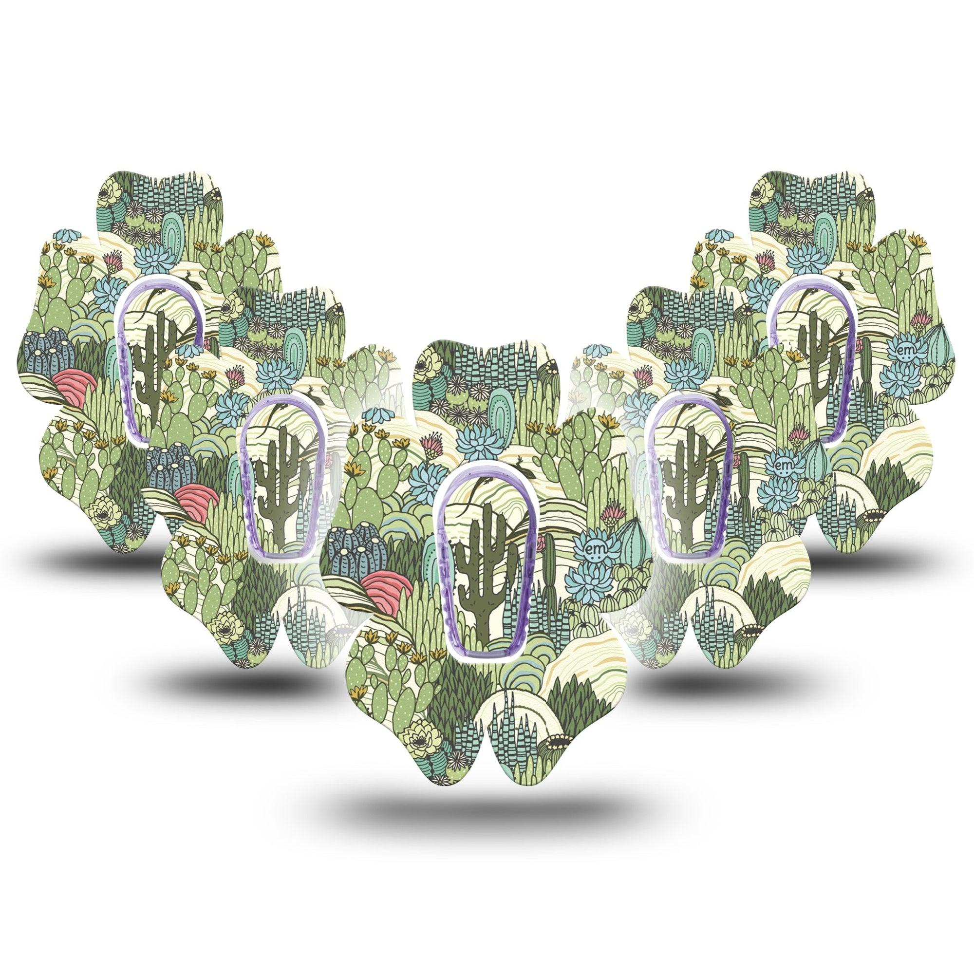 ExpressionMed Cactus Dexcom G6 Flower Shape Tape 5-Pack Tape and 5-Pack Sticker Light Green Cactus Plants, Adhesive Patch Continuous Glucose Monitor Design