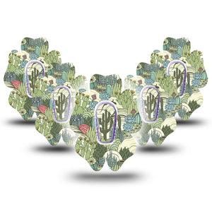 ExpressionMed Cactus Dexcom G6 Flower Shape Tape 5-Pack Tape and 5-Pack Sticker Light Green Cactus Plants, Adhesive Patch Continuous Glucose Monitor Design