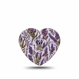 ExpressionMed Stitched Bloom Freestyle Libre 3 and Libre 3 Plus Heart, Single Tape and Single Sticker Purple lavender stems Patch for CGM