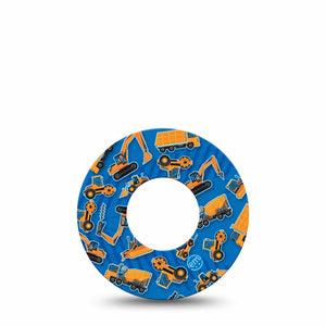 ExpressionMed Construction Trucks Freestyle Libre and Libre 2 Plus Tape, Abbott Lingo, Single Tape Kid Style Trucks, Fixing Ring Tape Continuous Glucose Monitor Design