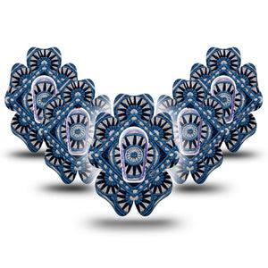 ExpressionMed Indigo Loomwork Dexcom G6 Flower, 5-Pack Tape and 5-Pack Sticker Navy tan color block Fixing Ring Patch for Continuous Glucose Monitor