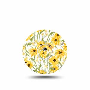 ExpressionMed Yellow Mosaic Floral Freestyle Libre 3 and Libre 3 Plus Sticker and Tape  Yellow Gold-Toned Garden, Vinyl Sticker and Tape Pairing CGM Design