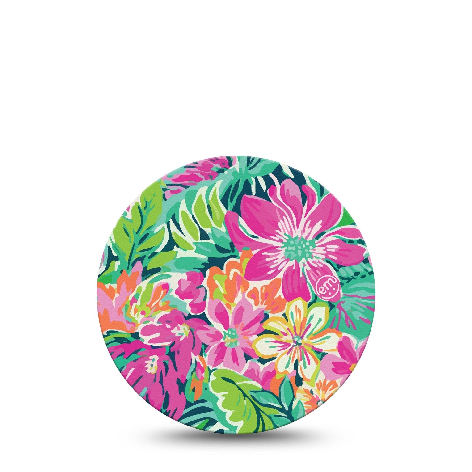 ExpressionMed Tropic Burst Dexcom G7 Overpatch Tropical Flowers Illustration, CGM Adhesive Tape Design, Dexcom Stelo