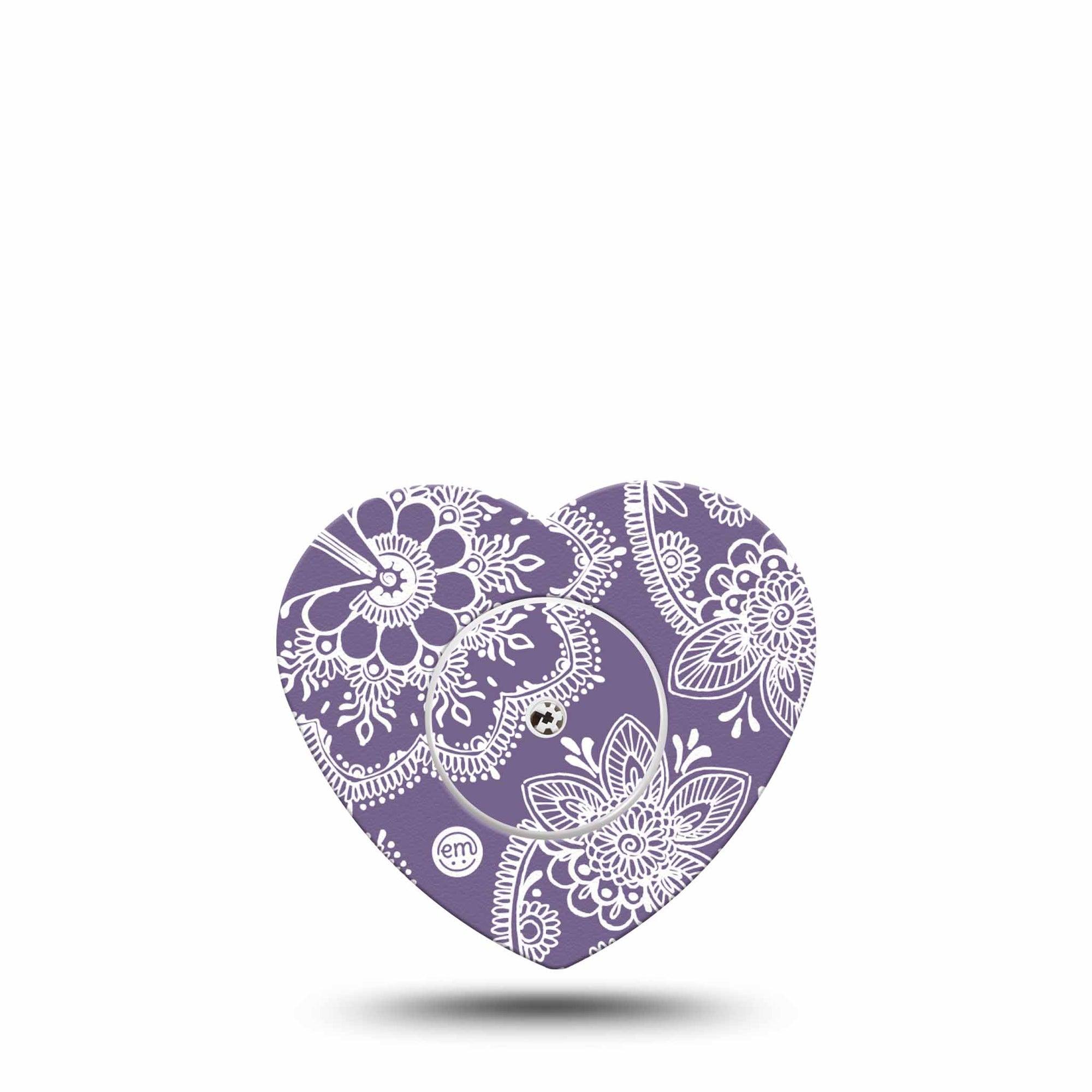 ExpressionMed Purple Henna Freestyle Libre 2 and Libre 2 Plus Heart Shape Tape, Abbott Lingo, Single Tape and Single Sticker Henna Design, Fixing Ring Tape CGM Design